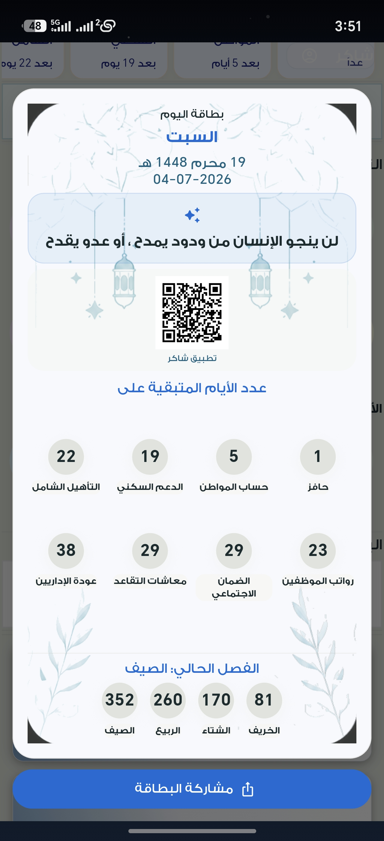 بطاقة اليوم في تطبيق شاكر